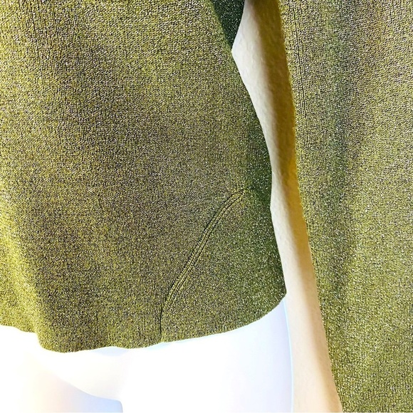 House Of Harlow 1960 Silver Metallic Shimmer Moss Green Stretch Knit Top Size L - Picture 5 of 11